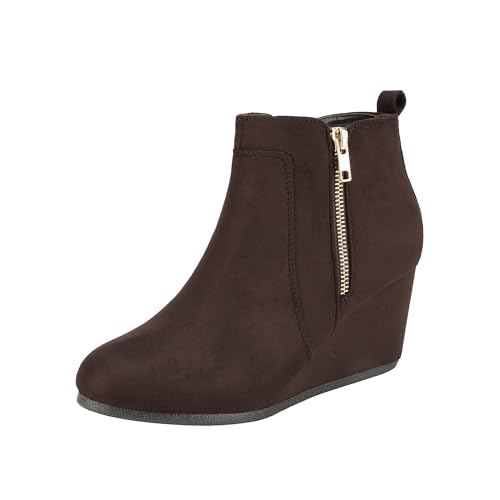 DREAM PAIRS Women's Suede Low Wedges Ankle Boots,Size 5,Coffee/Suede,DOUBLE