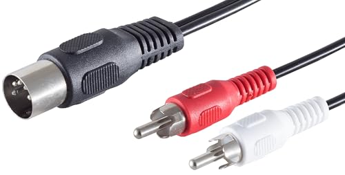 Câble adaptateur audio haute qualité : 1 prise DIN 5 broches de 1,5 m vers 2 prises RCA (brochage 1:4). Connecteurs moulés. Contacts nickelés. Idéal pour...