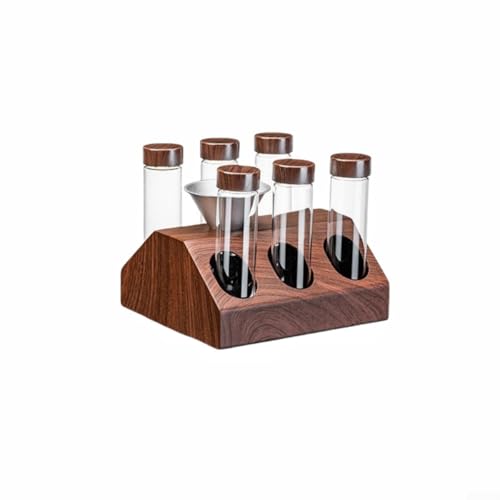 Zeroupshop Juego de almacenamiento de café con soporte de exhibición de contenedores de dosis única con tubos de vidrio de tolva para granos de café, organización de mostrador (6 tubos)
