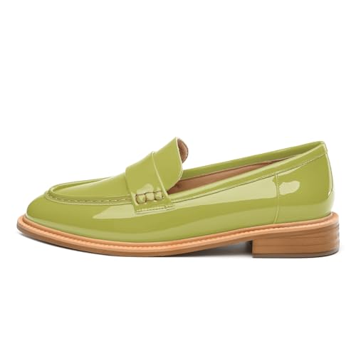 Image of JUSTDANNI Loafers for Women Slip On Shoes with Round Toe 1.2-Inch Low Chunky Block Heel Patent Comfortable Casual Dress Pump Shoes for Wedding Party Work Shopping Dating