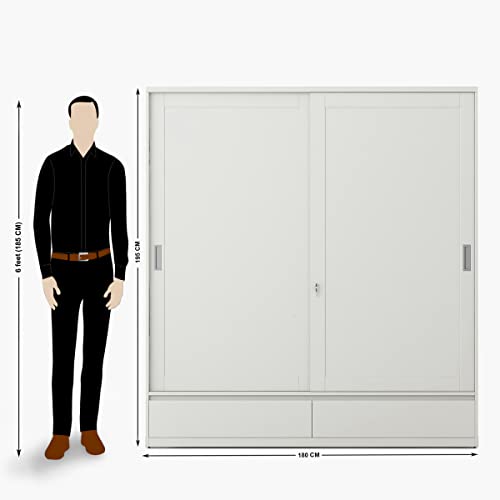 Image of Home Centre Helios Reynan 2-Door Sliding Wardrobe - White (Engineered Wood)