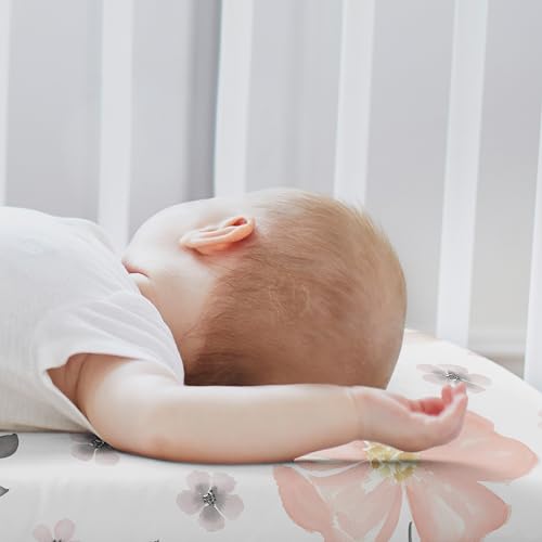 Image of Sweet Jojo Designs 2-Piece Baby Bassinet Sheets Set (Pink /Grey Boho Floral) for Girls, Infant Nursery, Newborn Room - Oval Rectangle Hourglass Mattress (Solid Color, Bohemian, Farmhouse, Chic, Flower)