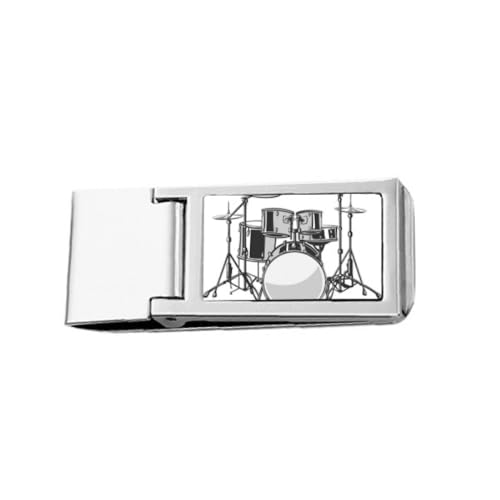 Song Music Drum Kit Energy Illustrate Slim Money Clip Stainless Holder Pocket Wallet