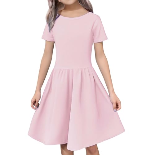T-shirt manches courtes en sergé pour fille coupe trapèze évasée confortable rose