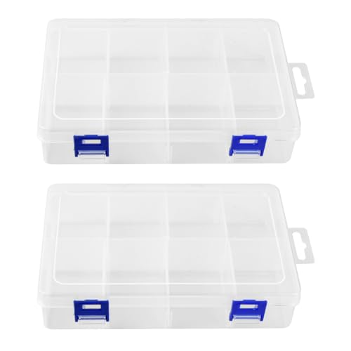 Boite avec 8 Compartiments de Rangement, 2 Pc Petite Boite Plastique avec Couvercle Compartiments Ajustables Transparents, Organisateur Utilisé pour Stocker...