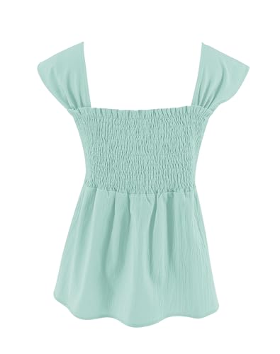 Image of Bingerlily Girls Summer Casual Tops Square Neck T Shirts Cute Smocked Top Tees