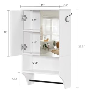 Bathroom Wall Cabinet with Mirror, Wall Mounted Medicine Cabinets with 2 Door and Adjustable Shelves, Over The Toilet Storage Cabinet with Towel Bar, for Bathroom Laundry, White Bathroom Wall Cabinet with Mirror Wall Mounted Medicine Cabinets with 2 Door and Adjustable Shelves Over The Toilet Storage Cabinet with Towel Bar for Bathroom Laundry White