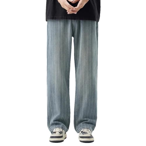 Men's Striped Jeans Y2K Streetwear Style Baggy Straight Denim Pants Retro INS Look Trousers