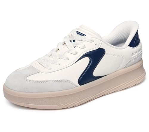 Skechers Hotshot Hi-Lifted Luxe - Sneaker da Donna, Senza Lacci, per Mani libere, Avorio/Blu Navy., 36 EU