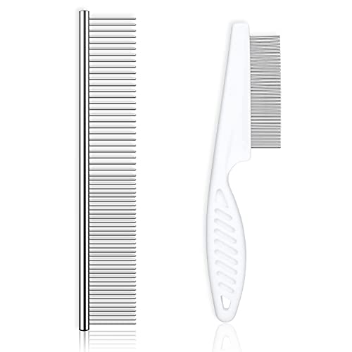 Dog Comb, Flea Comb and Cat Combï¼ŒProfessional Stainless Steel Pet Lice Comb, Long and Short Hair Multi-purpose,Puppy Nit Comb, Pet Tick Comb for Removing Tangles and Fluff Efficient Skin Health.