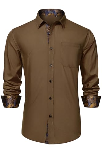 Image of HISDERN Mens Business Dress Shirts Long Sleeve Casual Button Down Shirt Formal Inner Collar Contrast Shirt for Men Wedding