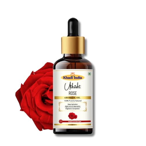 Image of Khadi Rose Aromatic Essential Oil 15 ml | Pure & Natural | For Skin & Hair Care | With Anti Aging Properties | Bath & Massage Body Oil | All Skin & Hair Types | Aromatherapy for Men & Women