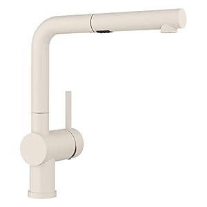 BLANCO 526963 Linus Low-Arc Pull-Out Dual Spray Kitchen Faucet, 1.5 GPM – Soft White
