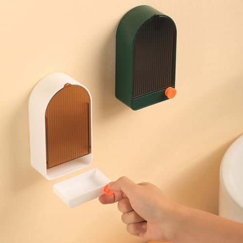 Image of Pack of 2 Premium Plastic Creative Wall Mounted Bathroom Soap Box Holder Soap Dish with Drainage Box Soap Box with Lid Single