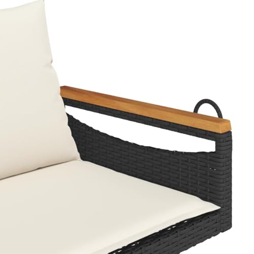 Balancelle résine tressée résistante aux UV avec coussins noirs - 5