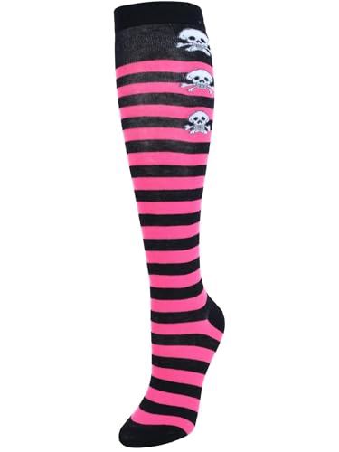 CTM Women's Gothic Skull Striped Knee-High Socks (1 Pair)2