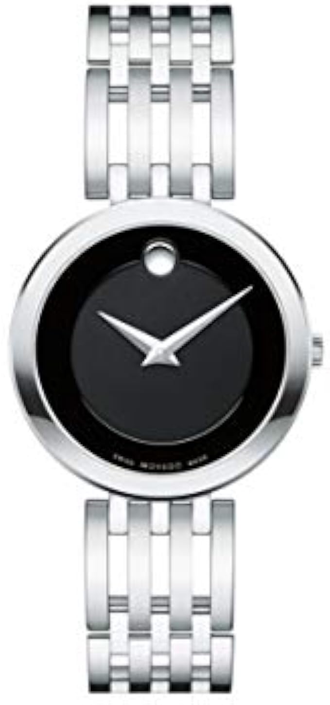 Movado Women's Esperanza Stainless Steel Watch with a Concave Dot Museum Dial, Silver/Black (607051)