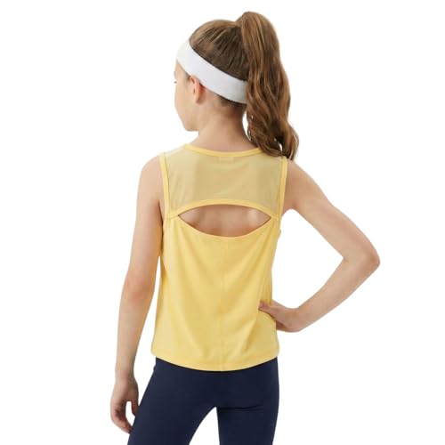 Image of WELAKEN Girls' Athletic Tank Top - Mesh Open Back Sleeveless Sports Shirt for Active Kids,Black,4T