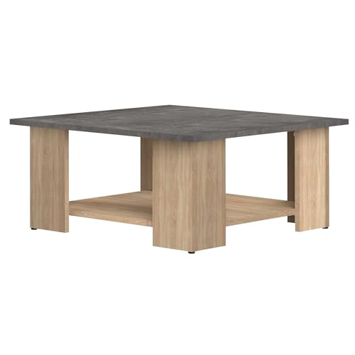 Symbiosis Square Mesa de centro cuadrada, roble natural y cemento 67x67x30,5 cm
