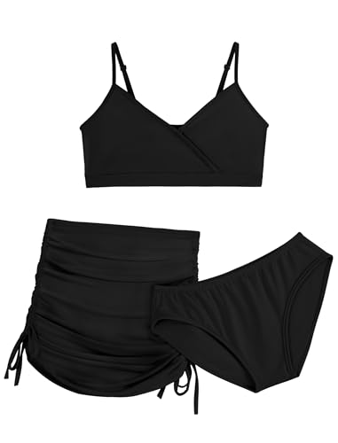 EXARUS Girls Bikini 3 Pieces Bathing Suits Swimsuits Ruched Swimwear Mid Rise Beach Pool