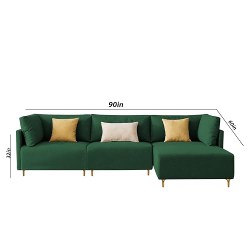 Image of Carina RHS 4 Seater L Shape Sofa Set for Living Room (Green Fabric) Premium Fabric Sofa