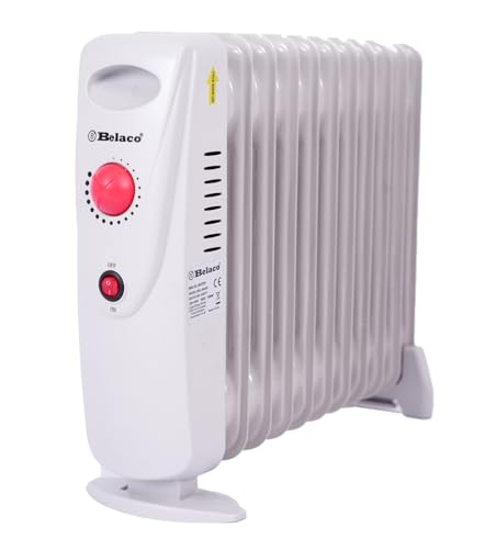 Belaco 1200W Mini Oil Filled Radiator 11 Fin Portable Electric Heater with Adjustable Thermostat Quiet Energy Efficient Room Heater