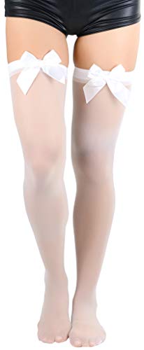 ToBeInStyle Women's Sheer Nylon Thigh Highs With Seamless Satin Bow
