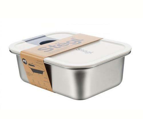 Image of STEGL 1050ml Rectangle Stainless Steel Food Container | Premium 304 Grade Steel Base | One-Hand Easy-Slide Lid with Pull-Ring | Airtight Leak-Proof Meal Prep Storage Container