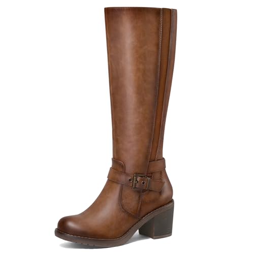 mysoft Women's Knee High Boots Chunky Block Heels with Side Zipper and Stretchy Elastic Panels by mysoft - Used condition - US$24.72
