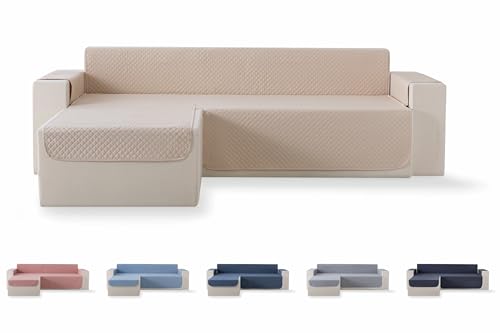 Todocama – Funda Cubre sofá, plazas, Protector de sofás Acolchado de Rombos, Transpirable, fácil de Limpiar, (Beig Arena, Chaise Izquierdo 200cm)