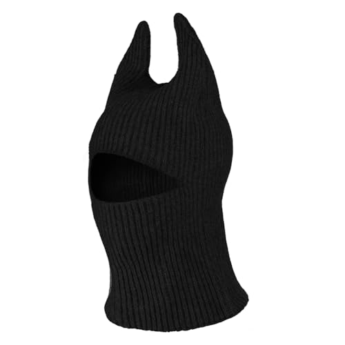 Máscara facial de balaclava con cuernos divertida para hombres y mujeres, gorro tejido de cubierta completa, protección contra el viento, gorra de esquí creativa miniatura 3