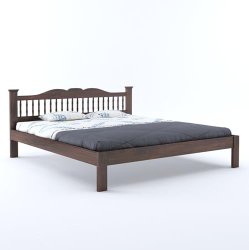 Image of Wooden Arch King Size Bed Without Storage | Wooden Double Bed Cot Bed for Bedroom Furniture | Palang Double Bed for Hotels | Solid Sheesham Wood, Walnut Finish