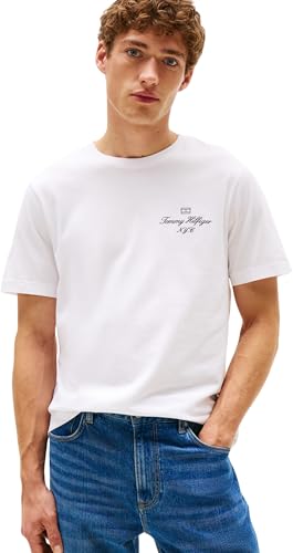 Tommy Hilfiger Camiseta de Manga Corta Hombre Outline Script tee Regular Fit, Blanco (White), XL