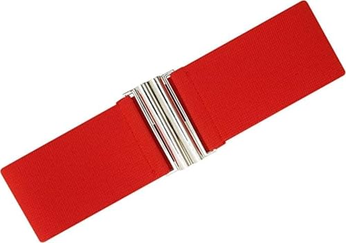 Ro Rox Damen Breiter Elastischer Taillengürtel im Retro Vintage Stil – Stretchgürtel für Kleider, 50er Jahre – Moderne Schnalle, Mehrere Farben - Rot (M)