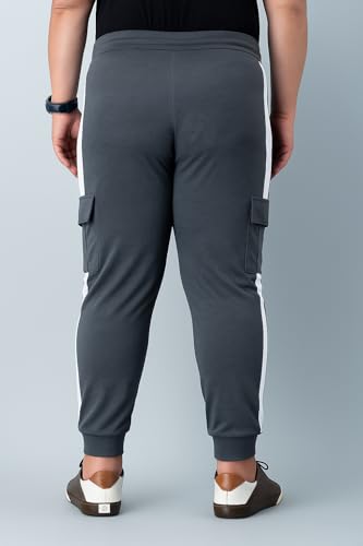 Image of Plus Size Lycra Track Pant for Men | Stretchable Jogger Pants | Side Stripe Cargo Design | Daily, Gym & Sports Wear