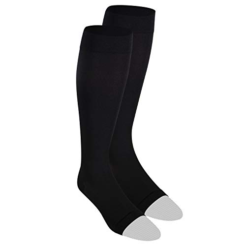 NuVein Medical Compression Stockings, 20-30 mmHg Support for Women & Men, Knee Length, Open Toe, Black, Medium