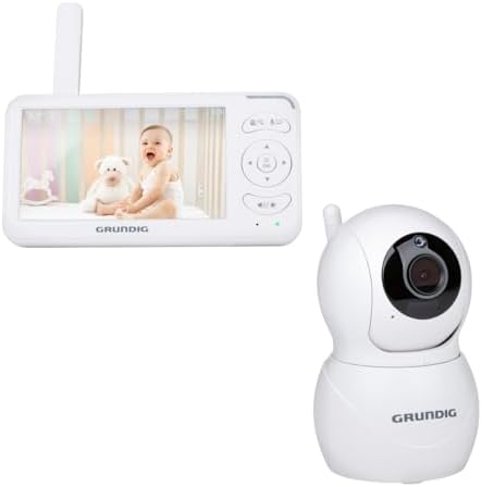 Grundig Video Babyphone mit Kamera – Babyfon mit 5 Zoll Farbbildschirm – Baby Monitor mit Nachtsicht, Temperaturanzeige und Talkback-Funktion – Weiß