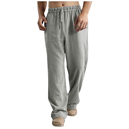 Mens Summer Pants Men's Beach Wear Clothing Mens Linen Pants Casual Mens Linen Pants Beach Big and Tall Linen Pants Pantalón Blanco para Hombre Mens Cotton Pants Khaki Pants F(Gray,3XL)