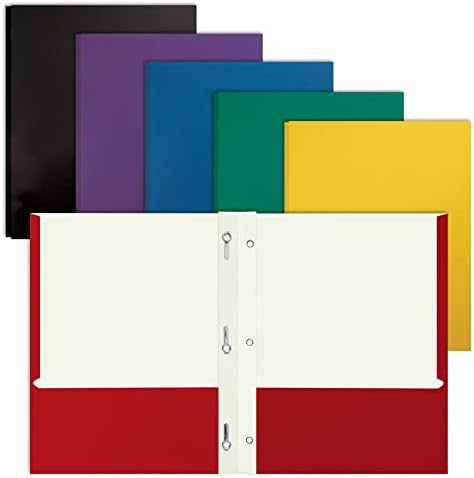 Better Office Products Letter Size Paper Portfolios with Prongs, Case of 50, Assorted Primary Colors, with Fasteners (2 Pocket Paper Folders with Brads)