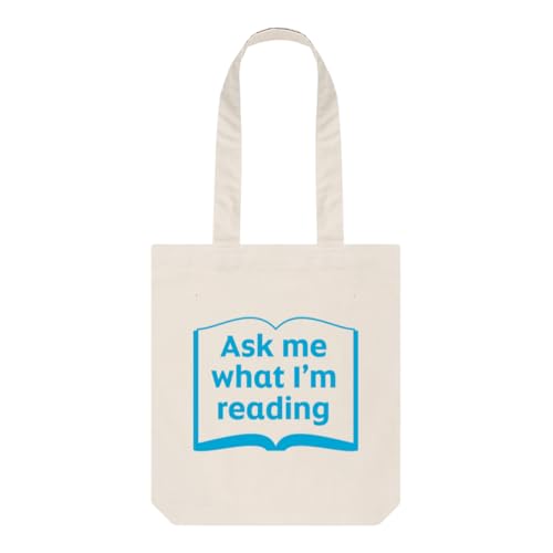 Sac fourre-tout Ask Me What I'm Reading en toile naturelle avec grand soufflet pour livres