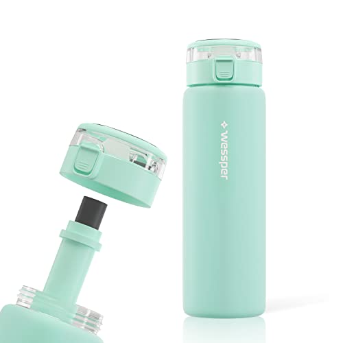 Wessper botella de vidrio, con tapón, sin BPA con filtro, deportiva de vidrio 680 ml, botella con filtro para exterior - menta