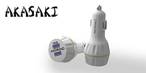 Image of Akasaki AC-26 Dual Port Car Charger with Data Cable (White)