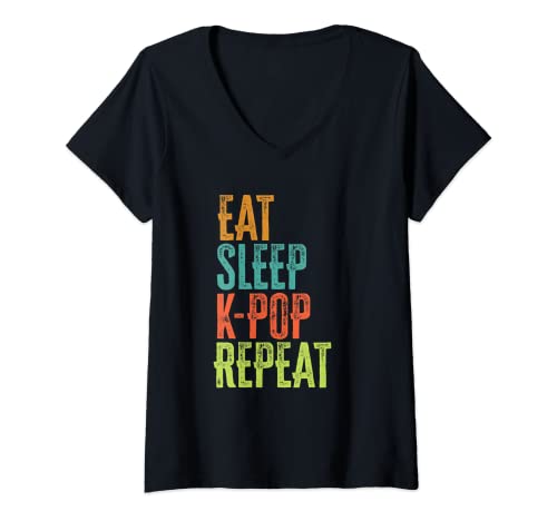 Mujer KPOP Retro Comer Dormir K-POP Repetir Anime Corea Danza Dramas Camiseta Cuello V