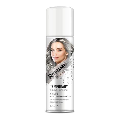 Hair Colour Spray 125ml temporary hair colour spray made in UK - ultimate coloured hair spray wash out kids & adults (Silver)
