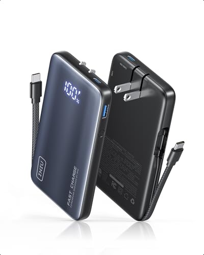 INIU Portable Charger, Ultra Small 45W Fast Charging Power Bank with Built-in AC Wall Plug, 10000mAh...