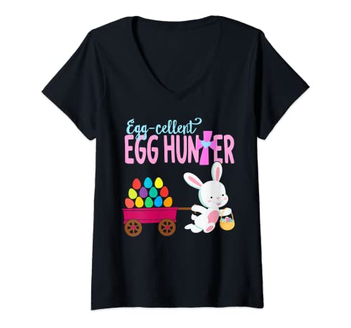 Mujer Huevo de Pascua Cazador de Huevos Conejito de Pascua Lind Camiseta Cuello V