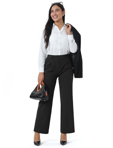 Image of Wide Leg Work Pants for Woman Stretchy Office Slack Dress Pants Business Trousers with Pockets