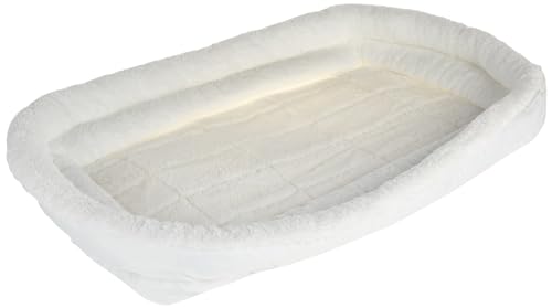 MidWest Homes for Pets Medium QuietTime Double Bolster Pet Bed, White Plush 30-Inch Crate Mat with Stacked Bolsters, Machine Washable, Secure Fit with Elastic Straps