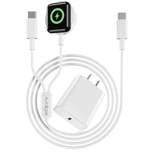 Upgraded [MFi Certified] 2 in 1 USB C Charging Cable for Apple Watch Charger,iPhone 16 15 iWatch Charging Cable Cord with 20W Wall Charger Block for iWatch Series Ultra/SE/10/9/8/7/6/5/4/3/2-4FT