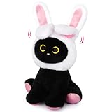 Prewplam Bunny Cat Stuffed Animal, Interactive Cat Plush Toy with Air Pump to Make Bunny Ear Up and Down, Funny Birthday Gifts for Kids